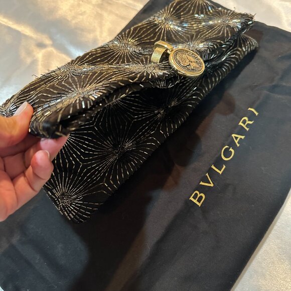 Stunning Authentic BVLGARI MONETE Black & Gold Beaded Clutch - Picture 6 of 14